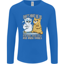 An Owl & Cat Book Reading Bookworm Mens Long Sleeve T-Shirt Royal Blue