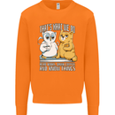 An Owl & Cat Book Reading Bookworm Mens Sweatshirt Jumper Orange