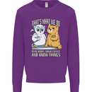 An Owl & Cat Book Reading Bookworm Mens Sweatshirt Jumper Purple