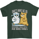 An Owl & Cat Book Reading Bookworm Mens T-Shirt 100% Cotton Forest Green