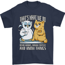 An Owl & Cat Book Reading Bookworm Mens T-Shirt 100% Cotton Navy Blue