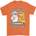 An Owl & Cat Book Reading Bookworm Mens T-Shirt 100% Cotton Orange
