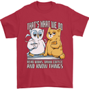 An Owl & Cat Book Reading Bookworm Mens T-Shirt 100% Cotton Red
