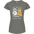 An Owl & Cat Book Reading Bookworm Womens Petite Cut T-Shirt Charcoal