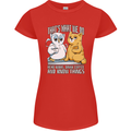 An Owl & Cat Book Reading Bookworm Womens Petite Cut T-Shirt Red