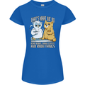 An Owl & Cat Book Reading Bookworm Womens Petite Cut T-Shirt Royal Blue
