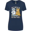 An Owl & Cat Book Reading Bookworm Womens Wider Cut T-Shirt Navy Blue