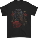 An Owl with Roses Birds Flowers Mens T-Shirt 100% Cotton Black
