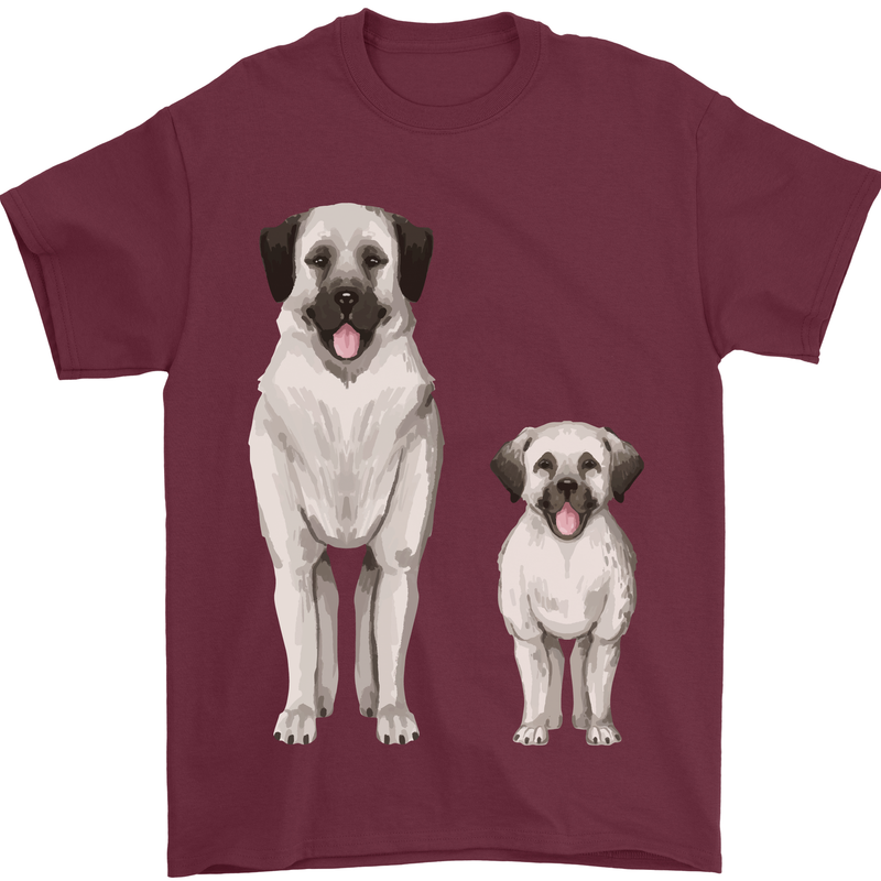 Anatolian Shepherd Dog and Puppy Mens T-Shirt 100% Cotton Maroon