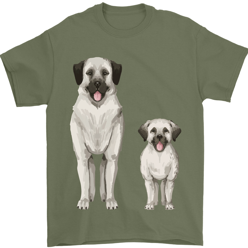 Anatolian Shepherd Dog and Puppy Mens T-Shirt 100% Cotton Military Green