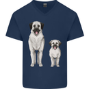 Anatolian Shepherd Dog and Puppy Mens V-Neck Cotton T-Shirt Navy Blue