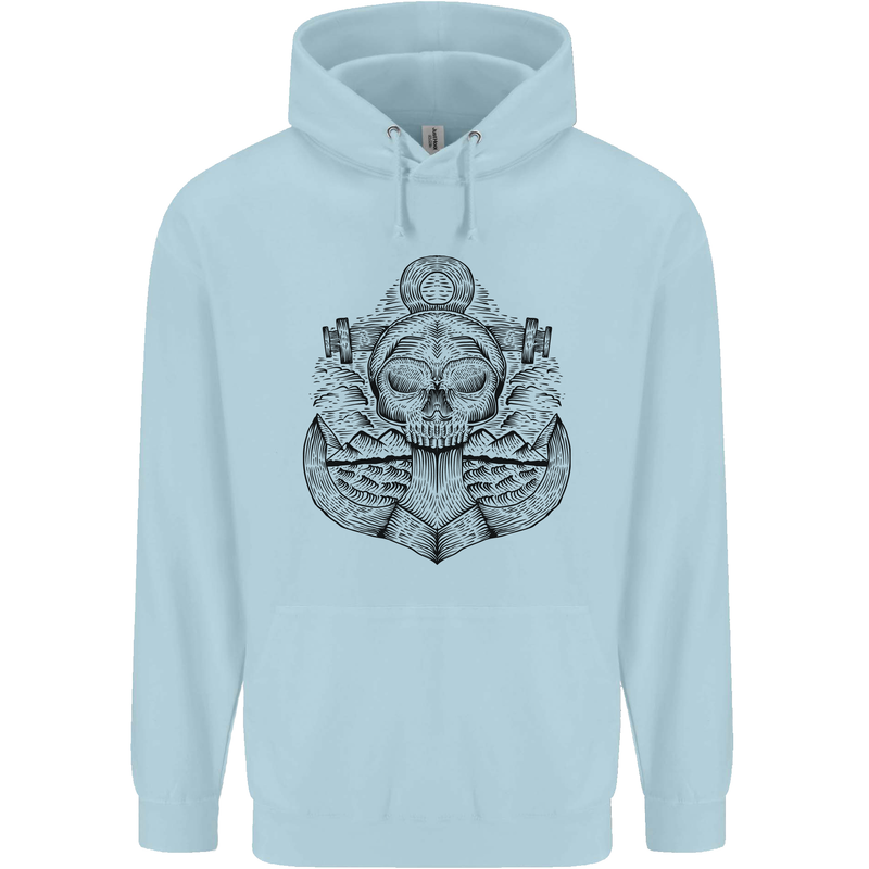 Anchor Skull Sailor Sailing Captain Pirate Ship Childrens Kids Hoodie Light Blue