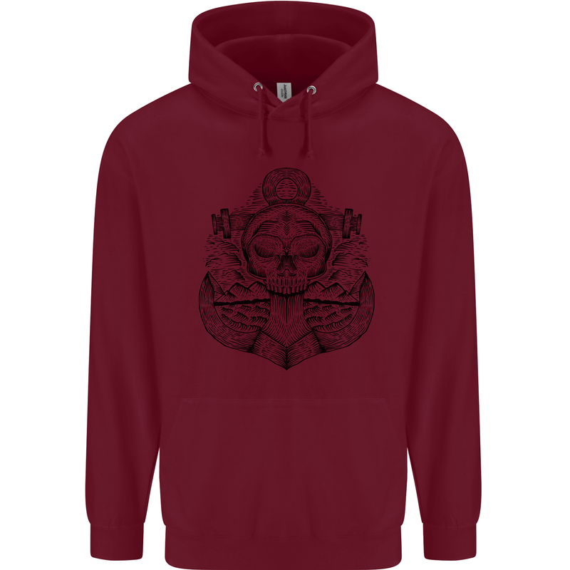 Anchor Skull Sailor Sailing Captain Pirate Ship Childrens Kids Hoodie Maroon