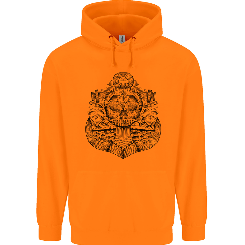 Anchor Skull Sailor Sailing Captain Pirate Ship Childrens Kids Hoodie Orange