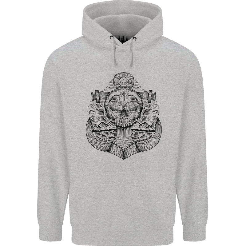 Anchor Skull Sailor Sailing Captain Pirate Ship Childrens Kids Hoodie Sports Grey