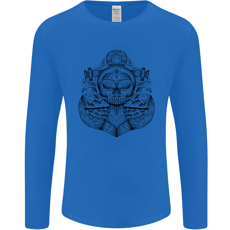 Anchor Skull Sailor Sailing Captain Pirate Ship Mens Long Sleeve T-Shirt Royal Blue