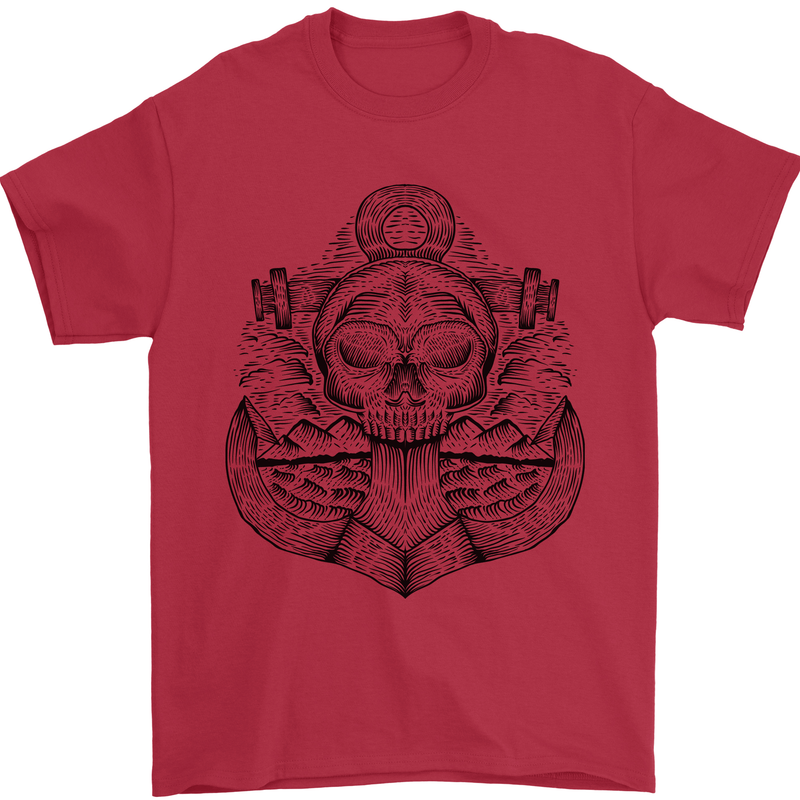 Anchor Skull Sailor Sailing Captain Pirate Ship Mens T-Shirt 100% Cotton Red