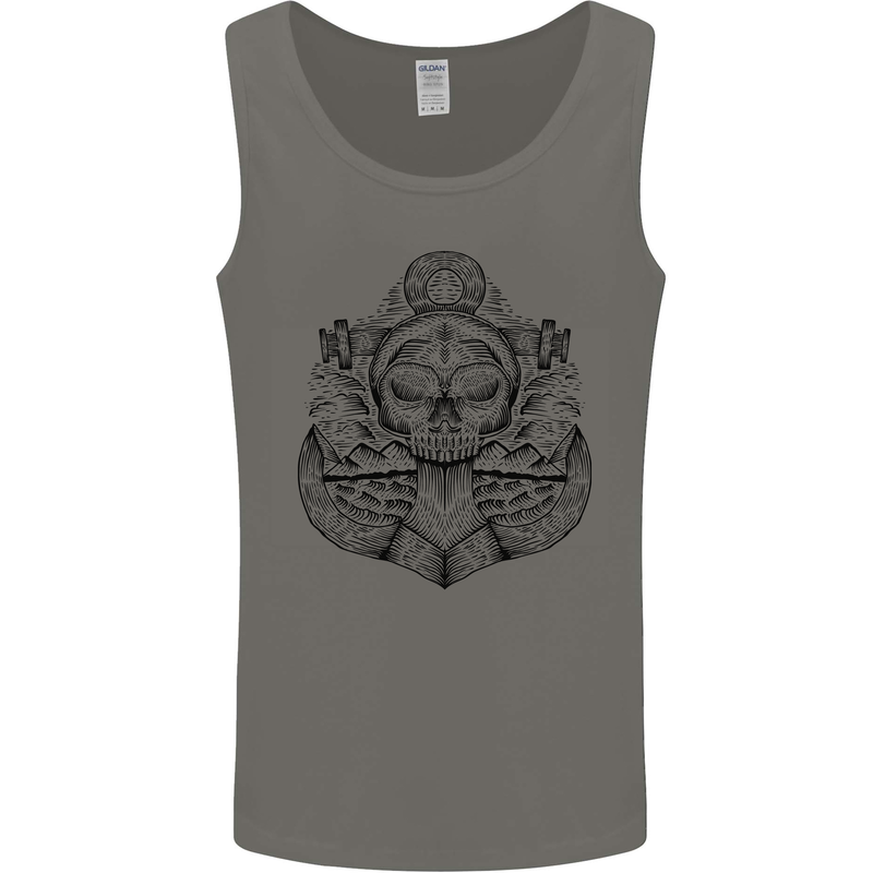 Anchor Skull Sailor Sailing Captain Pirate Ship Mens Vest Tank Top Charcoal