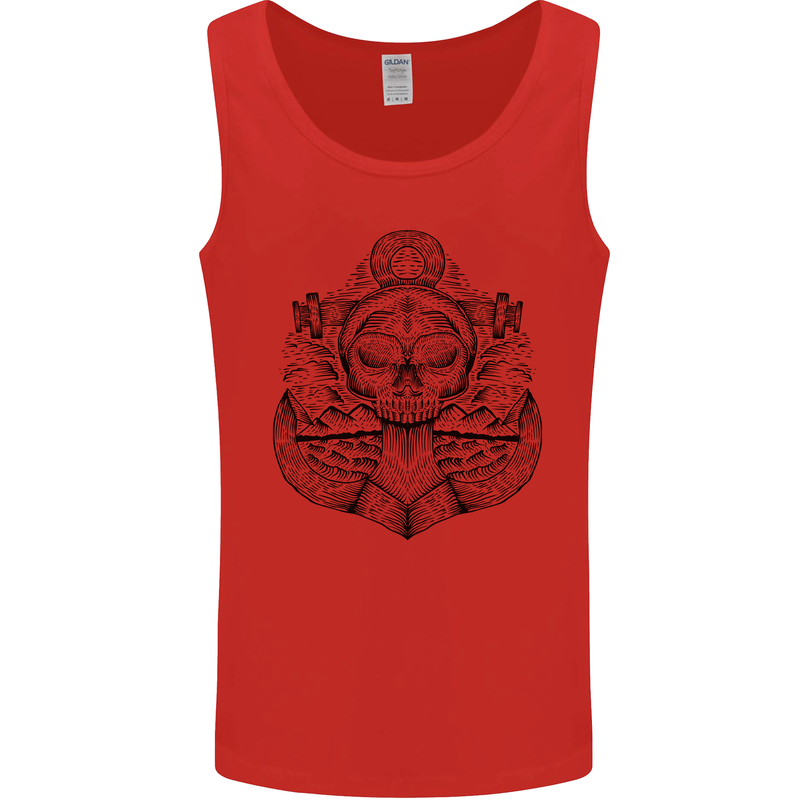 Anchor Skull Sailor Sailing Captain Pirate Ship Mens Vest Tank Top Red