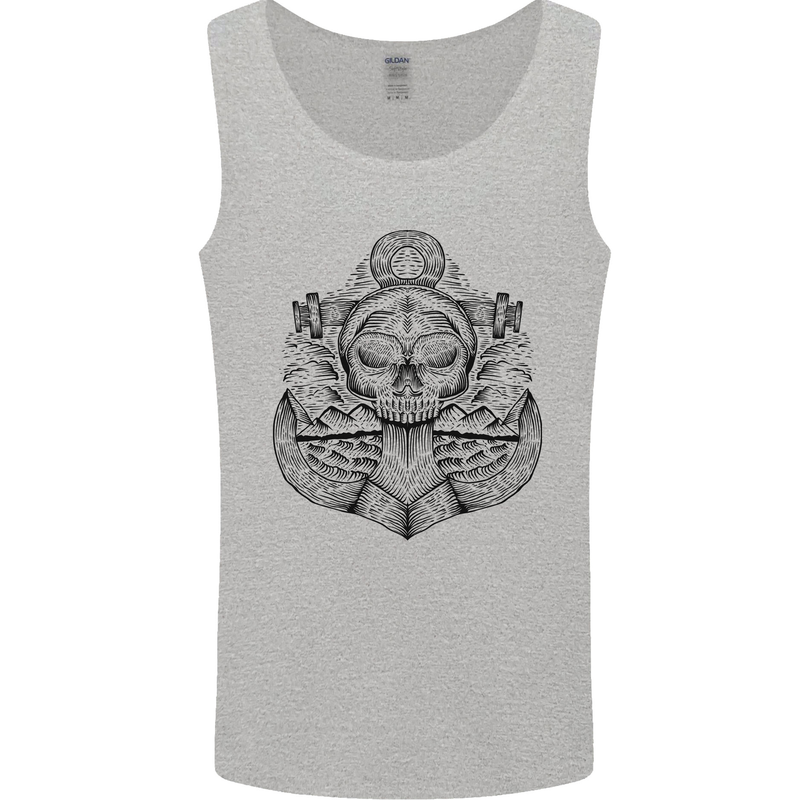 Anchor Skull Sailor Sailing Captain Pirate Ship Mens Vest Tank Top Sports Grey