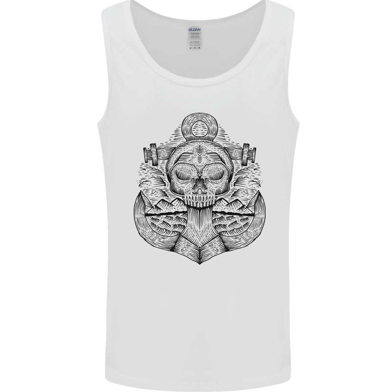 Anchor Skull Sailor Sailing Captain Pirate Ship Mens Vest Tank Top White