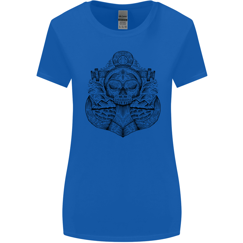 Anchor Skull Sailor Sailing Captain Pirate Ship Womens Wider Cut T-Shirt Royal Blue