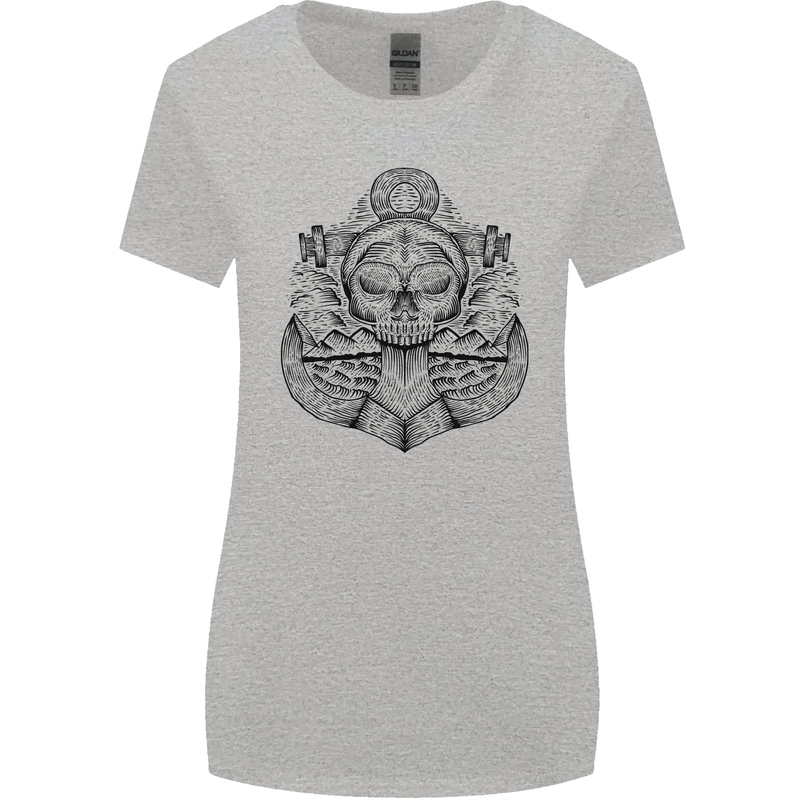 Anchor Skull Sailor Sailing Captain Pirate Ship Womens Wider Cut T-Shirt Sports Grey