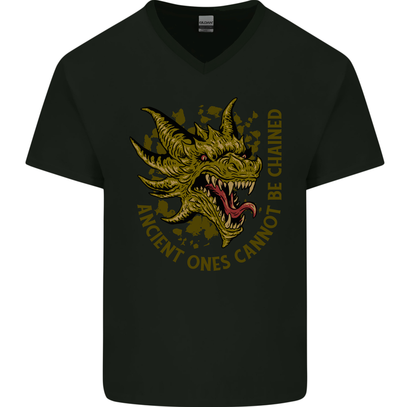 Ancient Ones Fantasy Dragon Mens V-Neck Cotton T-Shirt Black