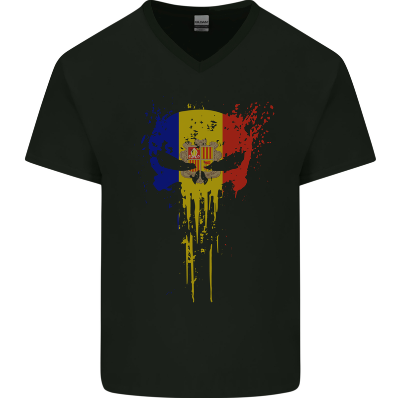 Andorra Skull Gym Training Bodybuilding Mens V-Neck Cotton T-Shirt Black