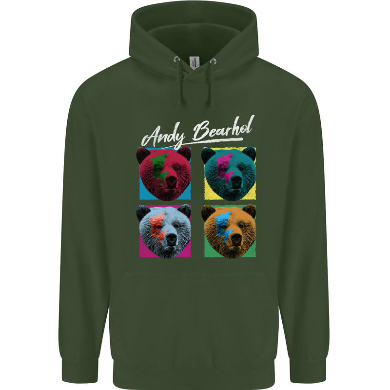 Andy Bearhol Funny Panda Bear Parody Art Childrens Kids Hoodie Forest Green