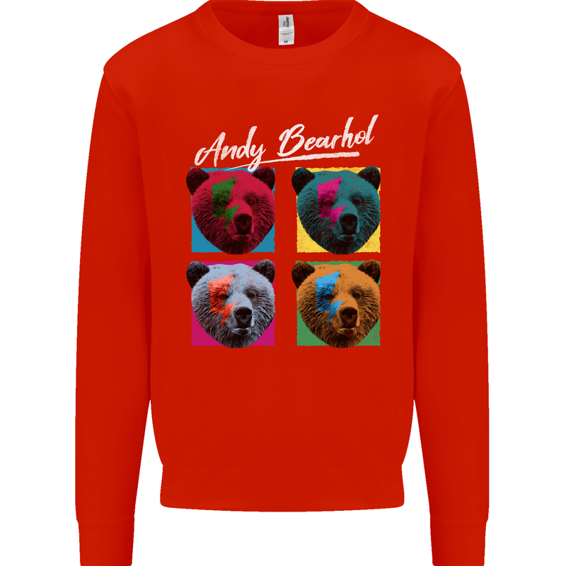 Andy Bearhol Funny Panda Bear Parody Art Kids Sweatshirt Jumper Bright Red
