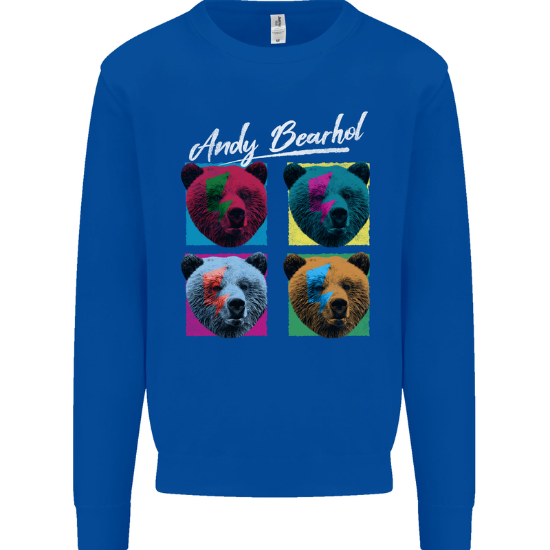 Andy Bearhol Funny Panda Bear Parody Art Kids Sweatshirt Jumper Royal Blue