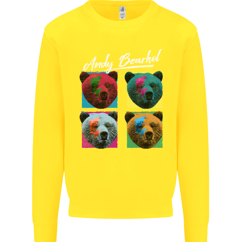 Andy Bearhol Funny Panda Bear Parody Art Kids Sweatshirt Jumper Yellow