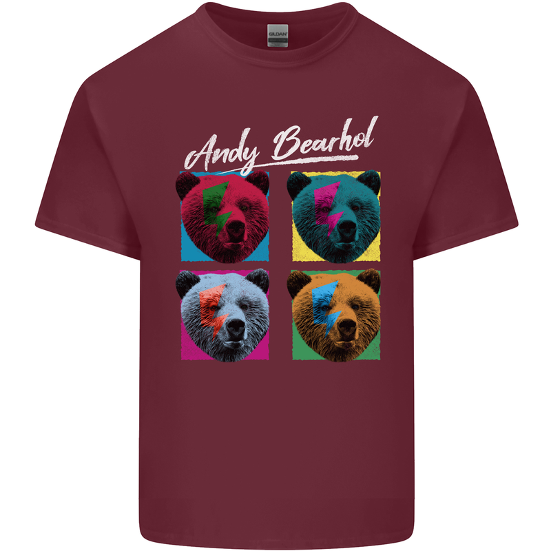 Andy Bearhol Funny Panda Bear Parody Art Mens Cotton T-Shirt Tee Top Maroon