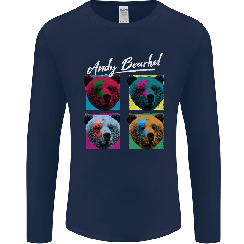 Andy Bearhol Funny Panda Bear Parody Art Mens Long Sleeve T-Shirt Navy Blue