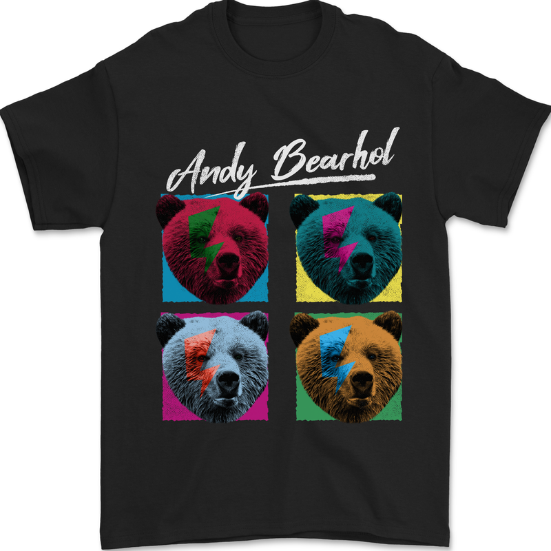 Andy Bearhol Funny Panda Bear Parody Art Mens T-Shirt 100% Cotton Black
