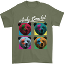 Andy Bearhol Funny Panda Bear Parody Art Mens T-Shirt 100% Cotton Military Green