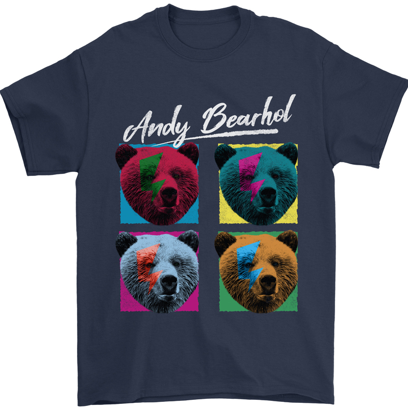 Andy Bearhol Funny Panda Bear Parody Art Mens T-Shirt 100% Cotton Navy Blue