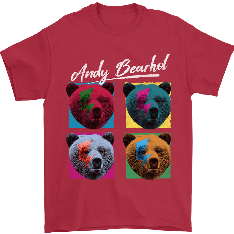 Andy Bearhol Funny Panda Bear Parody Art Mens T-Shirt 100% Cotton Red