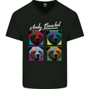Andy Bearhol Funny Panda Bear Parody Art Mens V-Neck Cotton T-Shirt Black