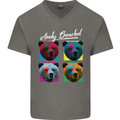 Andy Bearhol Funny Panda Bear Parody Art Mens V-Neck Cotton T-Shirt Charcoal