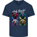 Andy Bearhol Funny Panda Bear Parody Art Mens V-Neck Cotton T-Shirt Navy Blue