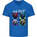 Andy Bearhol Funny Panda Bear Parody Art Mens V-Neck Cotton T-Shirt Royal Blue