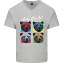 Andy Bearhol Funny Panda Bear Parody Art Mens V-Neck Cotton T-Shirt Sports Grey