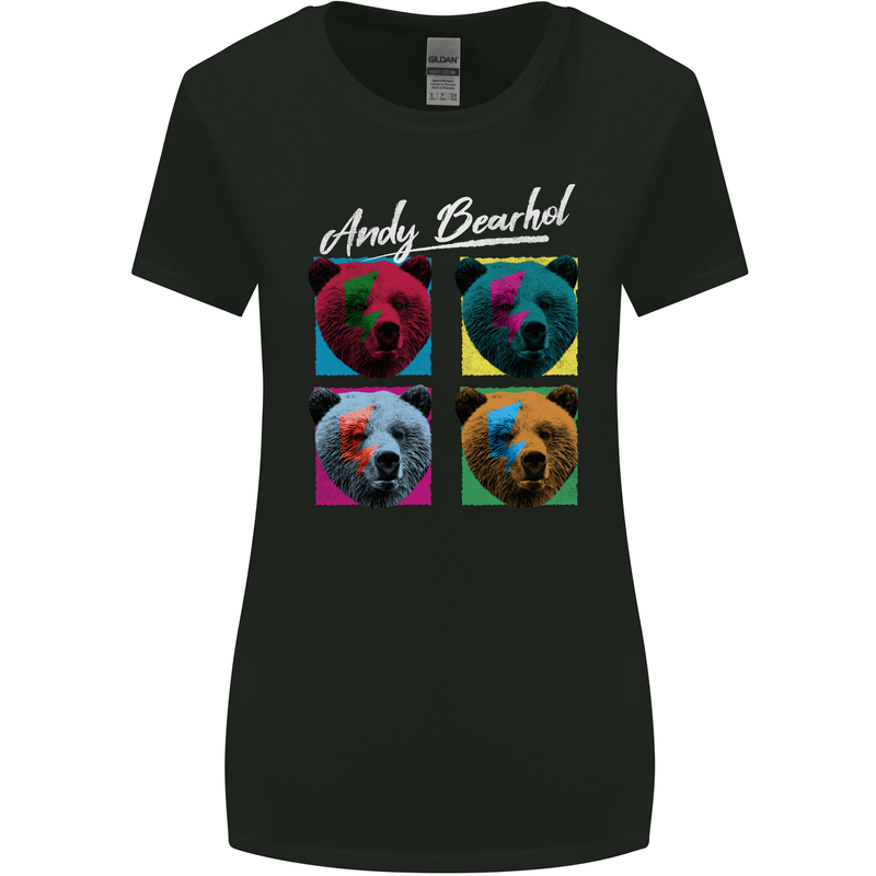 Andy Bearhol Funny Panda Bear Parody Art Womens Wider Cut T-Shirt Black