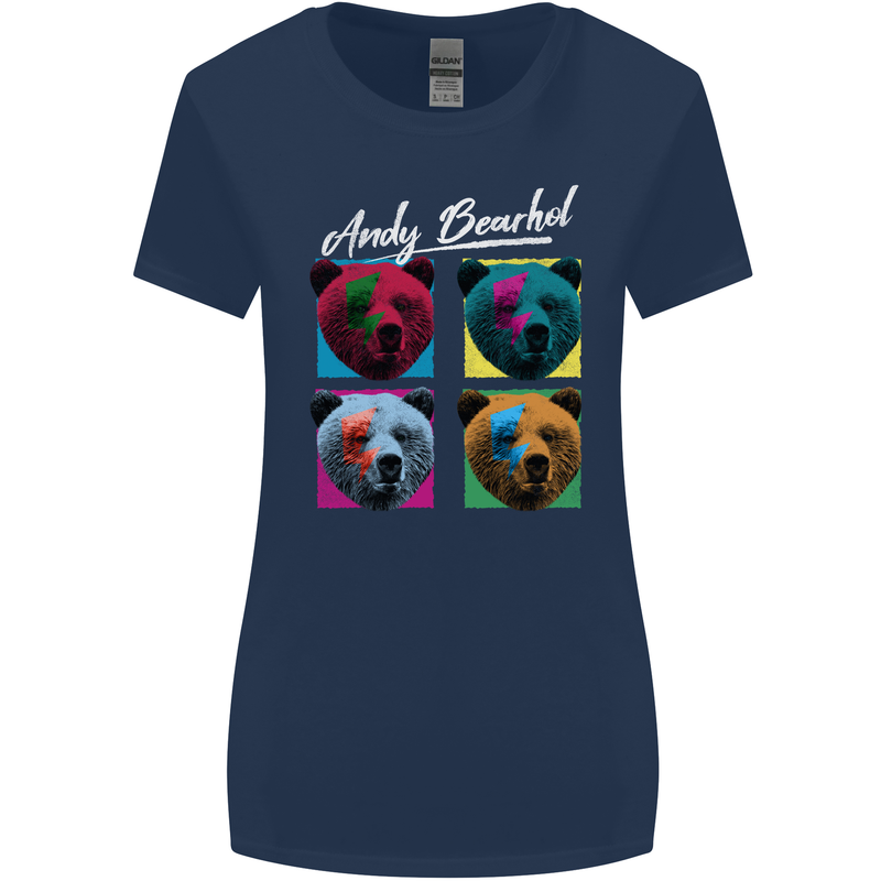 Andy Bearhol Funny Panda Bear Parody Art Womens Wider Cut T-Shirt Navy Blue