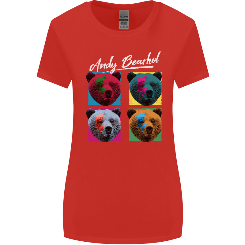 Andy Bearhol Funny Panda Bear Parody Art Womens Wider Cut T-Shirt Red