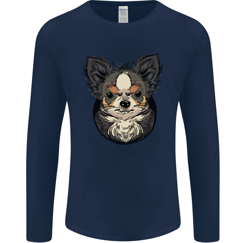 Angry Chihuahua Mens Long Sleeve T-Shirt Navy Blue