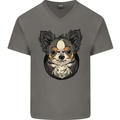 Angry Chihuahua Mens V-Neck Cotton T-Shirt Charcoal