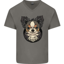 Angry Chihuahua Mens V-Neck Cotton T-Shirt Charcoal